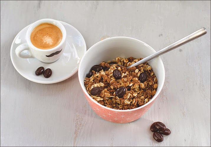  Recipe for coffee granola with espresso and mocha beans served with an espresso 